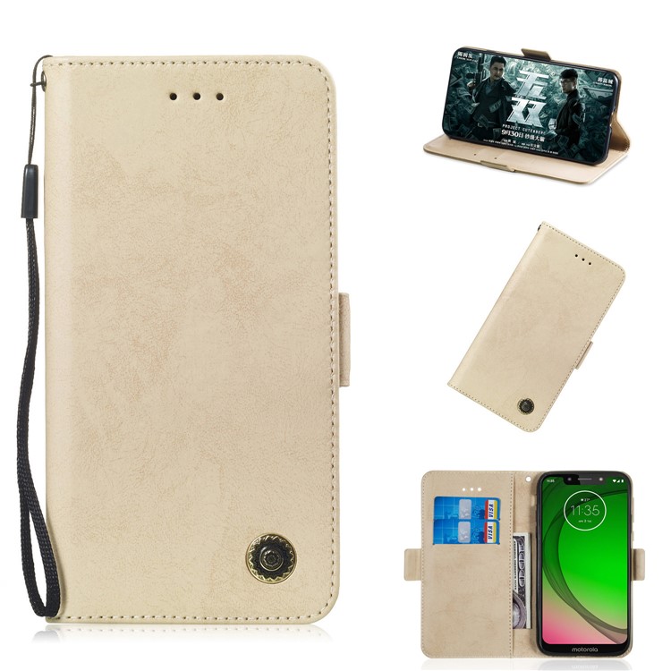 Retro Style PU Leather Wallet Shell for Motorola Moto G7 Play (EU Version)/(US Version) - Gold-1