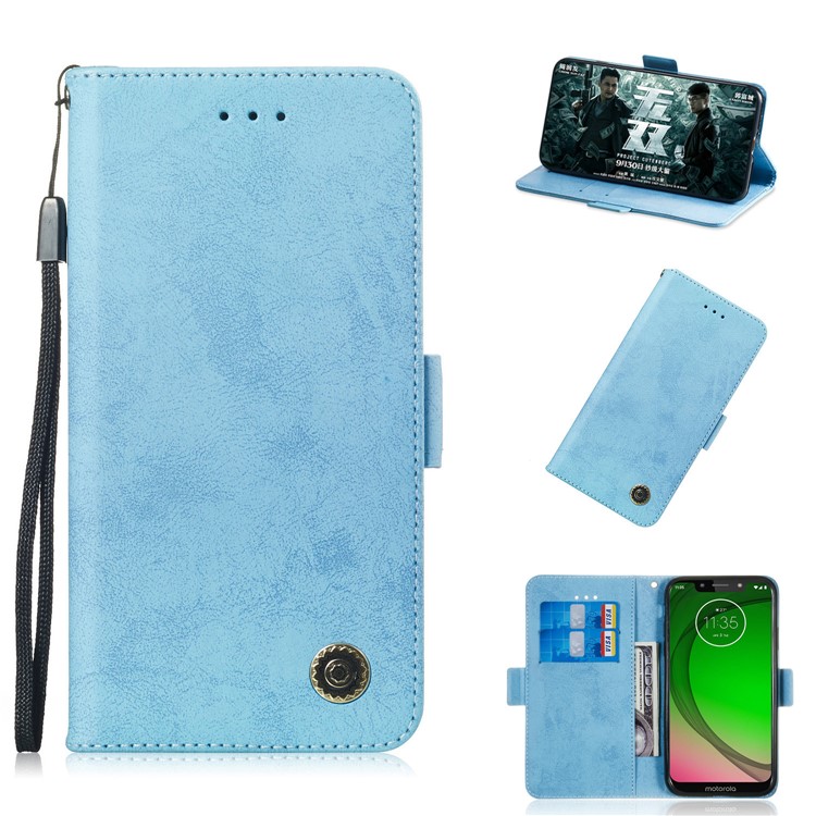 Retro Style PU Leather Wallet Shell for Motorola Moto G7 Play (EU Version)/(US Version) - Baby Blue-1