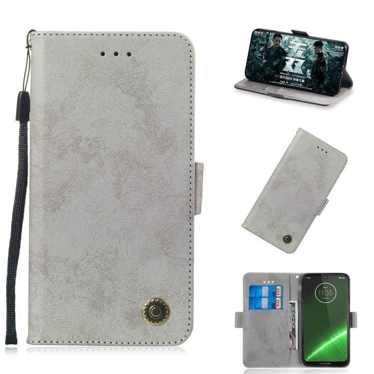 Retro Style PU Leather Wallet Cover with Stand for Motorola Moto G7/G7 Plus - Grey-1