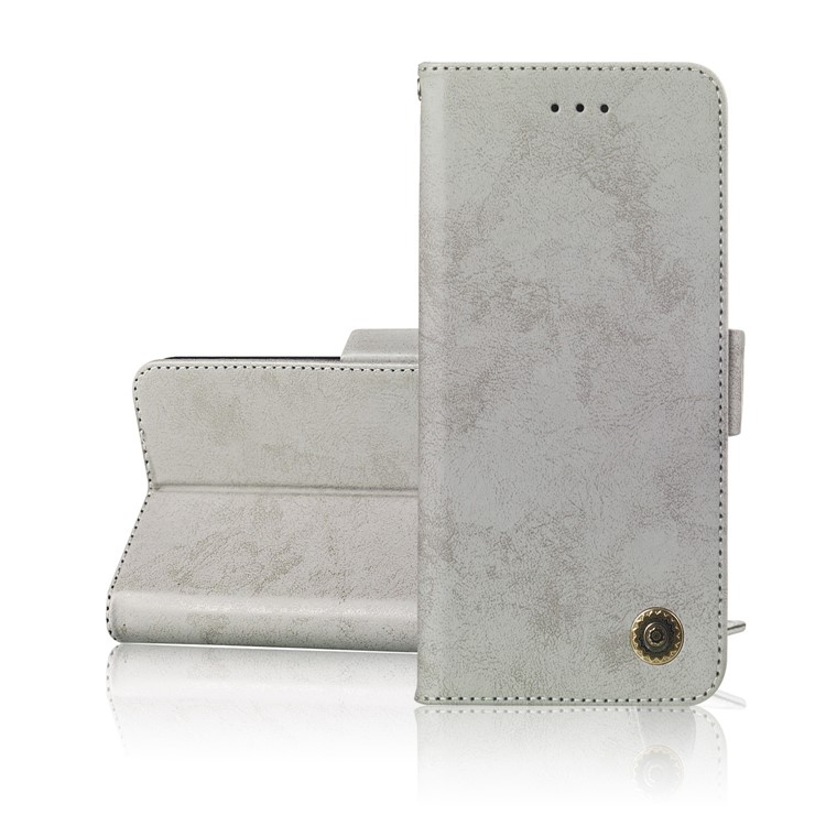 Retro Style PU Leather Wallet Cover with Stand for Motorola Moto G7/G7 Plus - Grey-4