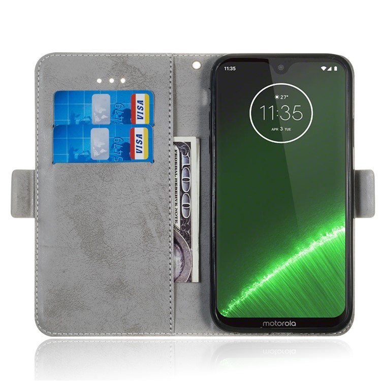 Retro Style PU Leather Wallet Cover with Stand for Motorola Moto G7/G7 Plus - Grey-6