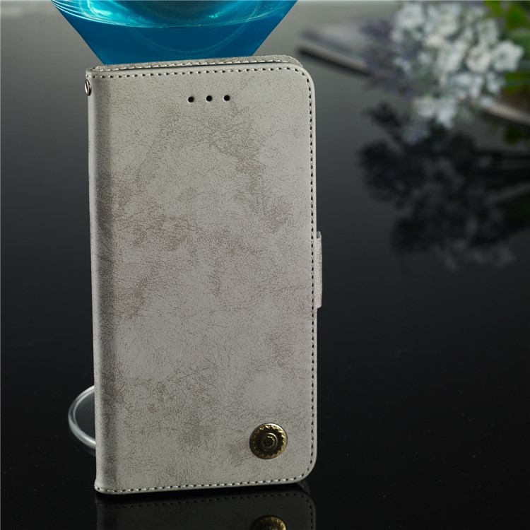 Retro Style PU Leather Wallet Cover with Stand for Motorola Moto G7/G7 Plus - Grey-7