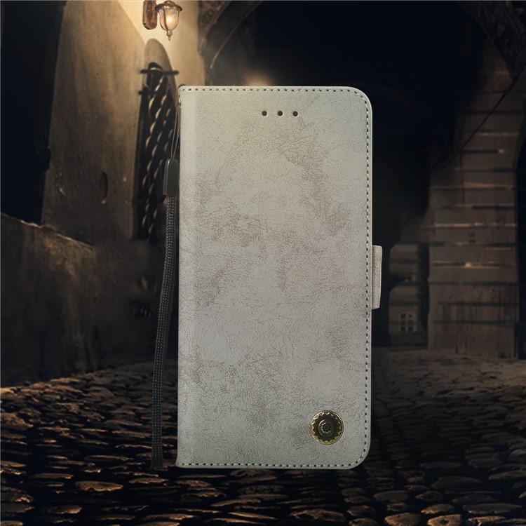 Retro Style PU Leather Wallet Cover with Stand for Motorola Moto G7/G7 Plus - Grey-8