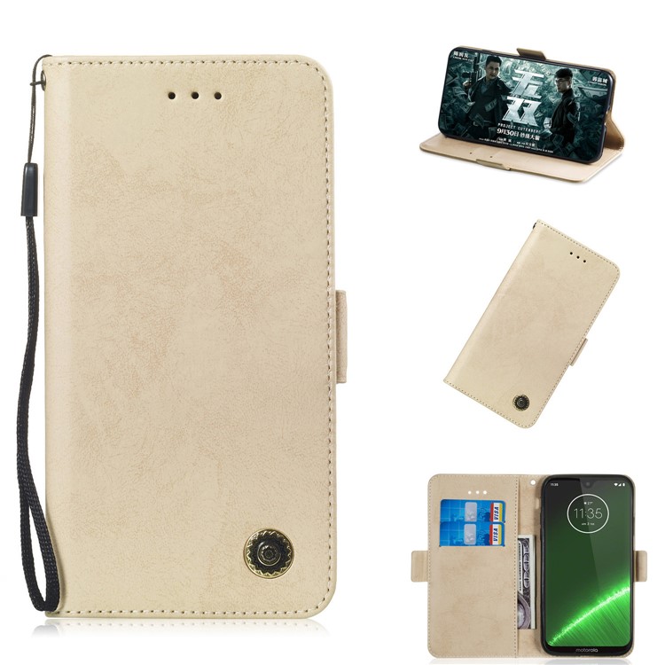 Retro Style PU Leather Wallet Cover with Stand for Motorola Moto G7/G7 Plus - Gold-1