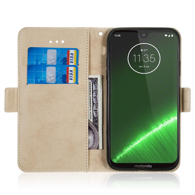 Retro Style PU Leather Wallet Cover with Stand for Motorola Moto G7/G7 Plus - Gold-6