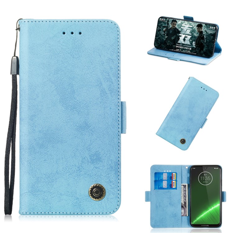 Retro Style PU Leather Wallet Cover with Stand for Motorola Moto G7/G7 Plus - Baby Blue-1