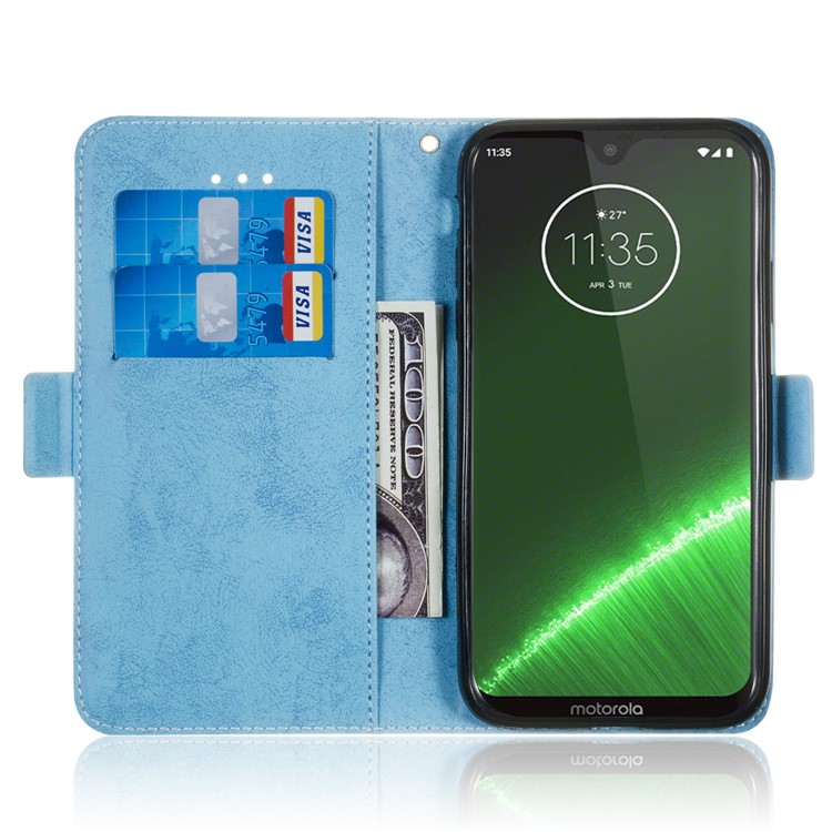 Retro Style PU Leather Wallet Cover with Stand for Motorola Moto G7/G7 Plus - Baby Blue-6