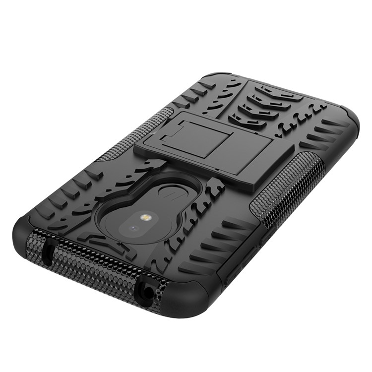 2-in-1 Tyre Pattern PC TPU Hybrid Kickstand Casing for Motorola Moto G7 Play (US Version) - Black-3