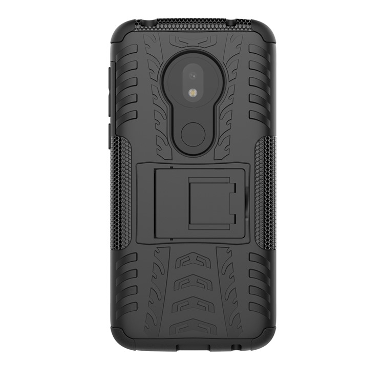 2-in-1 Tyre Pattern PC TPU Hybrid Kickstand Casing for Motorola Moto G7 Play (US Version) - Black-5