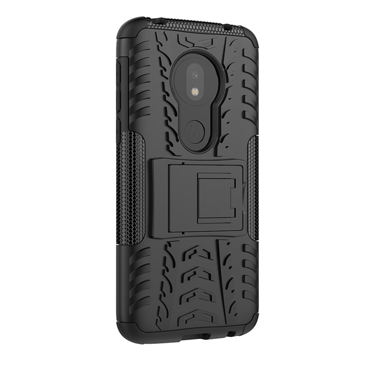 2-in-1 Tyre Pattern PC TPU Hybrid Kickstand Casing for Motorola Moto G7 Play (US Version) - Black-7