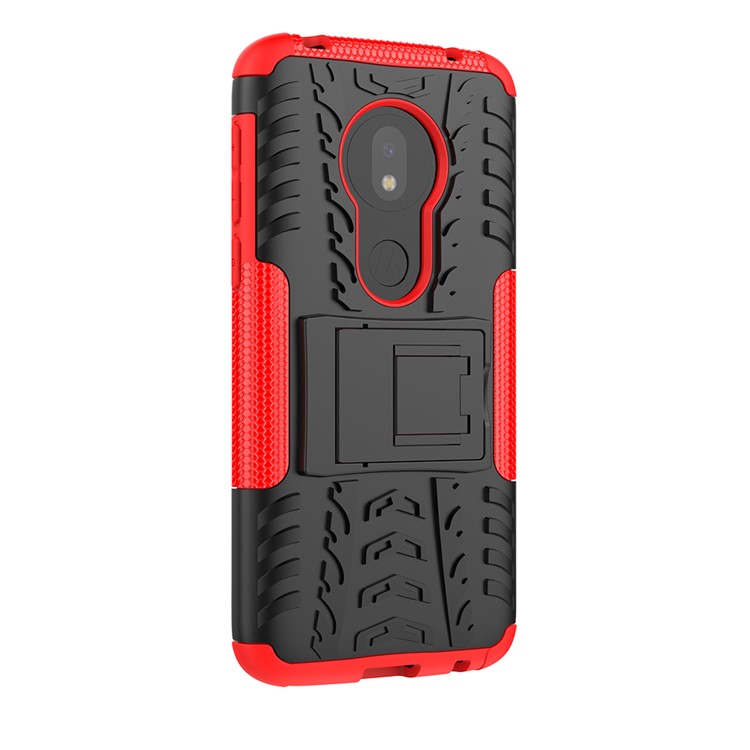 2-in-1 Tyre Pattern PC TPU Hybrid Kickstand Casing for Motorola Moto G7 Play (US Version) - Red-4