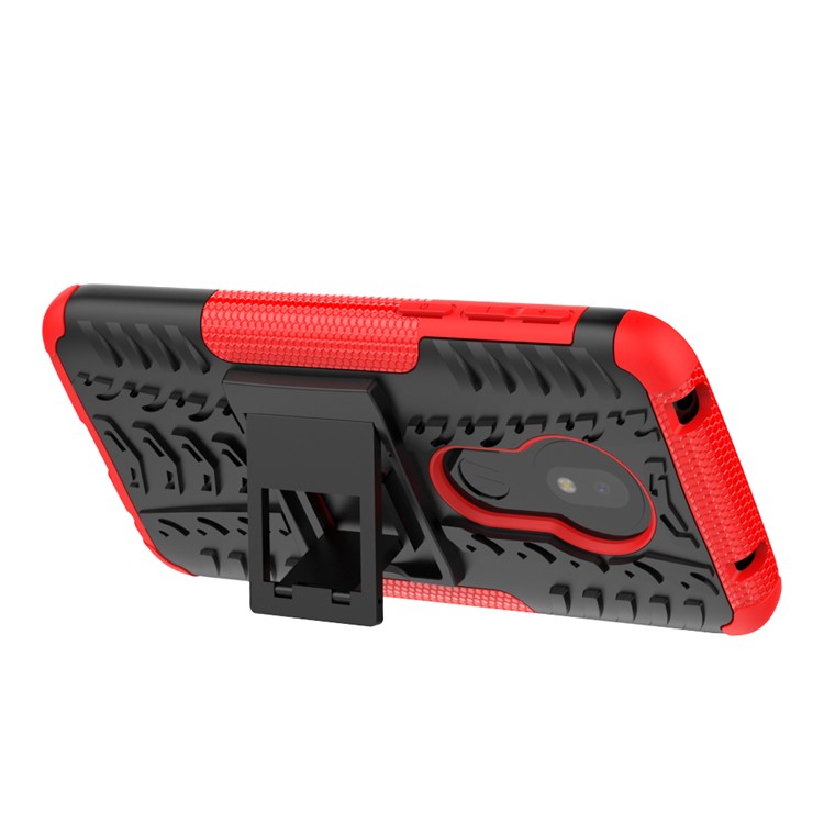 2-in-1 Tyre Pattern PC TPU Hybrid Kickstand Casing for Motorola Moto G7 Play (US Version) - Red-5