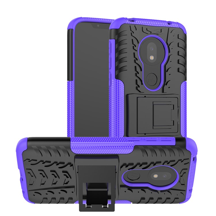 2-in-1-Reifenprofil-PC-TPU-Hybrid-Kickstand-Gehäuse Für Motorola G7 (US-Version) - Lila-1