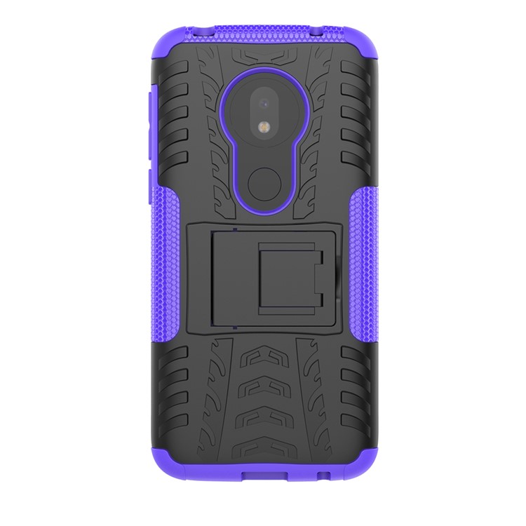 2-in-1-Reifenprofil-PC-TPU-Hybrid-Kickstand-Gehäuse Für Motorola G7 (US-Version) - Lila-2