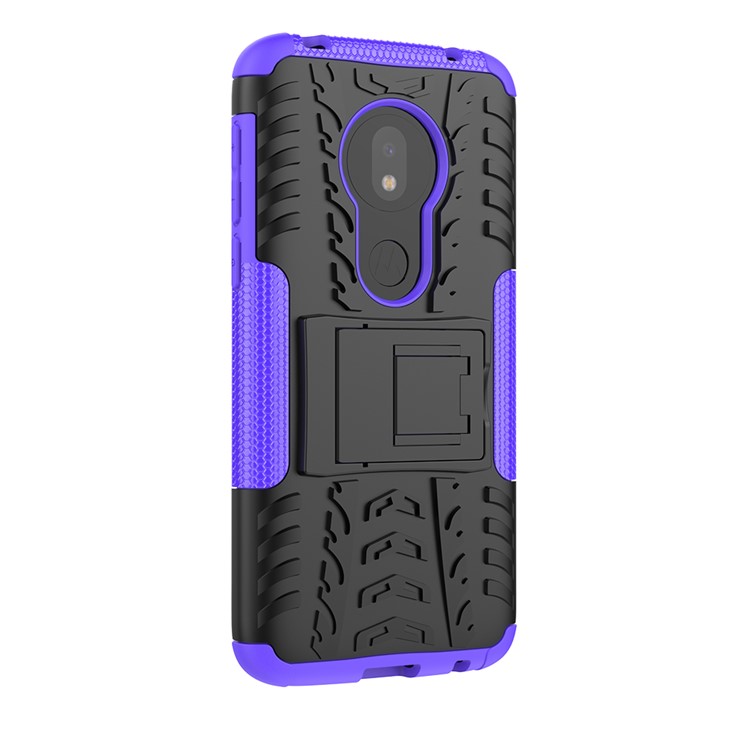 2-in-1-Reifenprofil-PC-TPU-Hybrid-Kickstand-Gehäuse Für Motorola G7 (US-Version) - Lila-4
