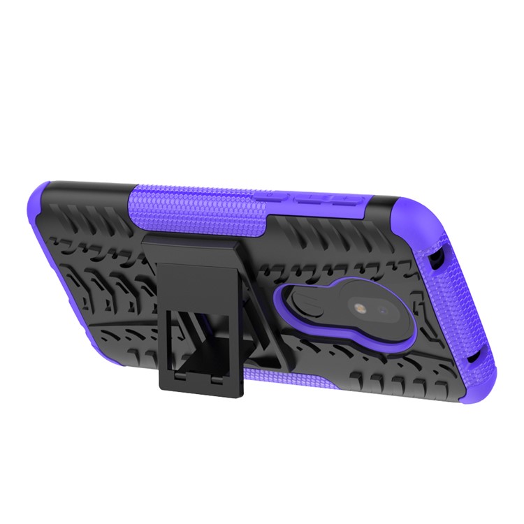 2-in-1-Reifenprofil-PC-TPU-Hybrid-Kickstand-Gehäuse Für Motorola G7 (US-Version) - Lila-5
