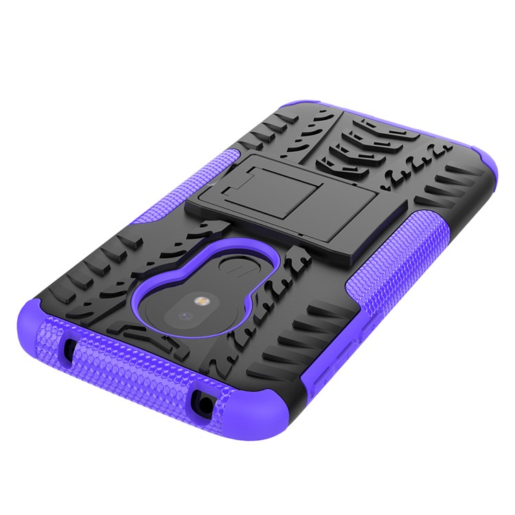 2-in-1-Reifenprofil-PC-TPU-Hybrid-Kickstand-Gehäuse Für Motorola G7 (US-Version) - Lila-6