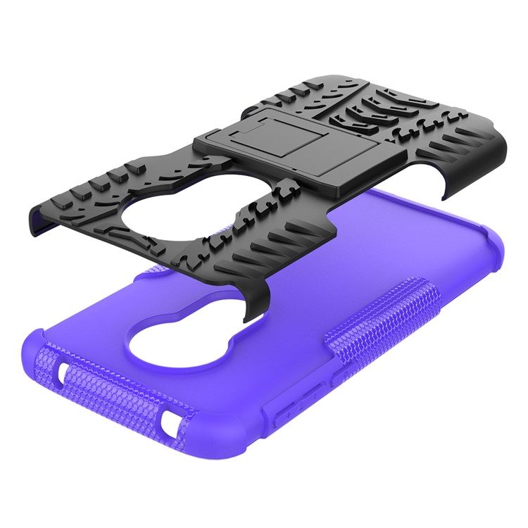 2-in-1-Reifenprofil-PC-TPU-Hybrid-Kickstand-Gehäuse Für Motorola G7 (US-Version) - Lila-7