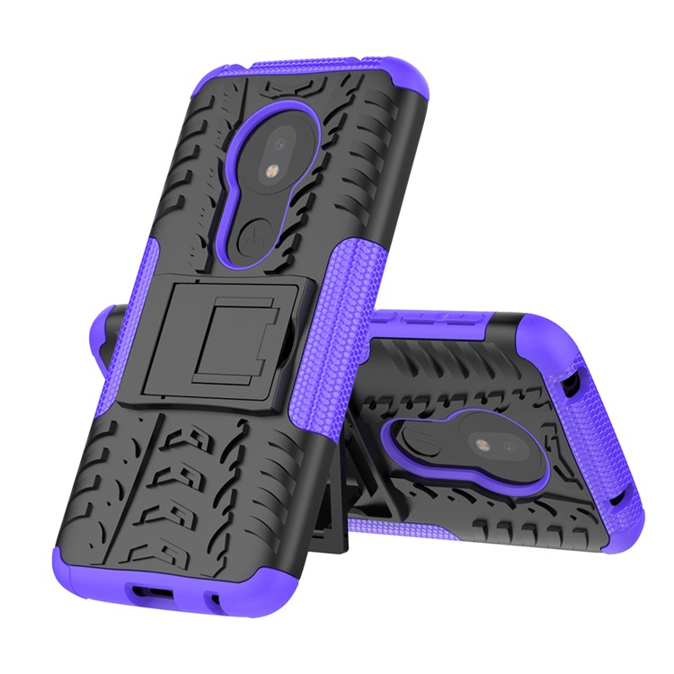 2-in-1-Reifenprofil-PC-TPU-Hybrid-Kickstand-Gehäuse Für Motorola G7 (US-Version) - Lila-8