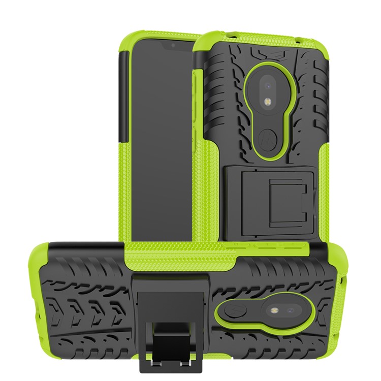 2-in-1 Tyre Pattern PC TPU Hybrid Kickstand Casing for Motorola Moto G7 Play (US Version) - Green-1