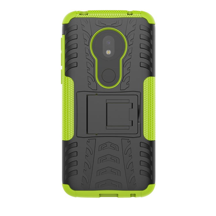 2-in-1 Tyre Pattern PC TPU Hybrid Kickstand Casing for Motorola Moto G7 Play (US Version) - Green-2