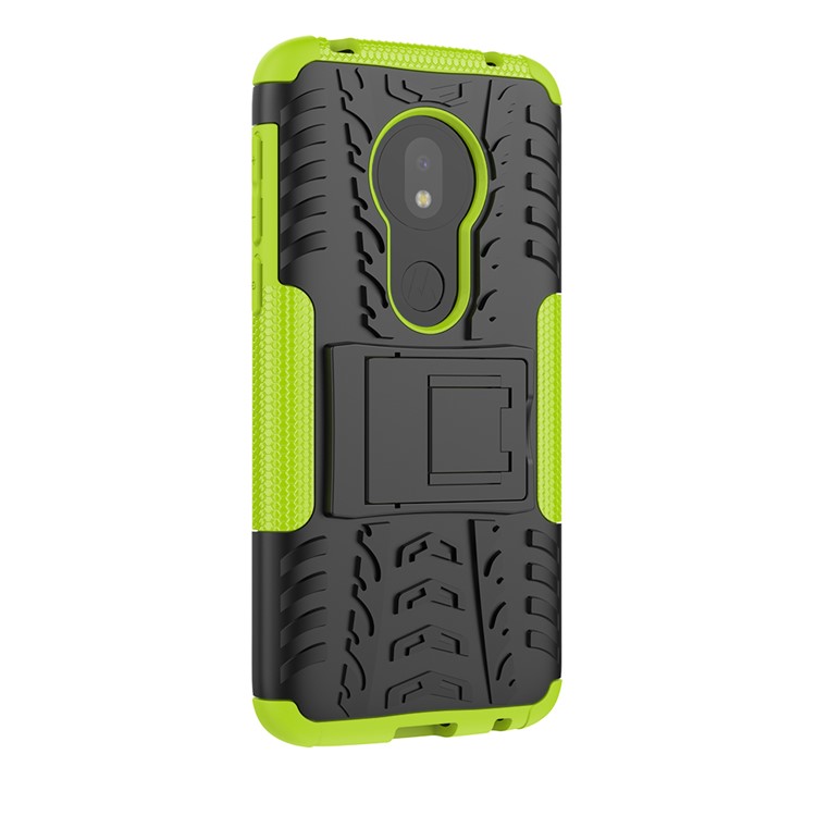 2-in-1 Tyre Pattern PC TPU Hybrid Kickstand Casing for Motorola Moto G7 Play (US Version) - Green-4