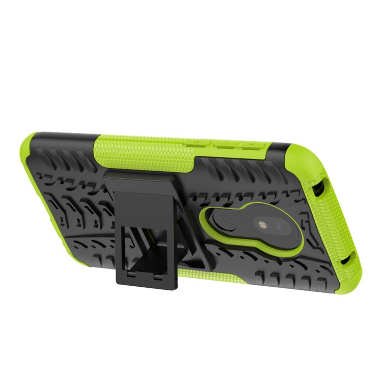 2-in-1 Tyre Pattern PC TPU Hybrid Kickstand Casing for Motorola Moto G7 Play (US Version) - Green-5