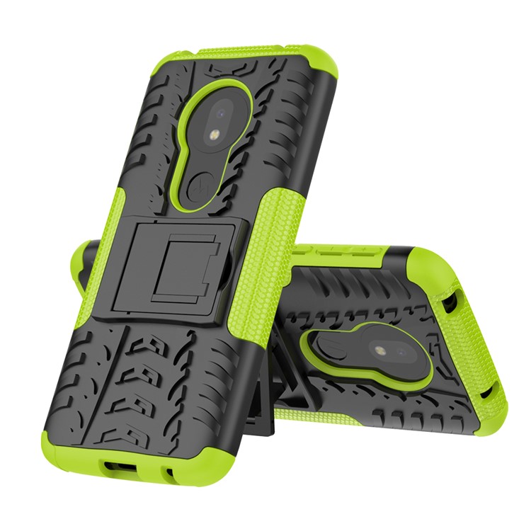 2-in-1 Tyre Pattern PC TPU Hybrid Kickstand Casing for Motorola Moto G7 Play (US Version) - Green-8