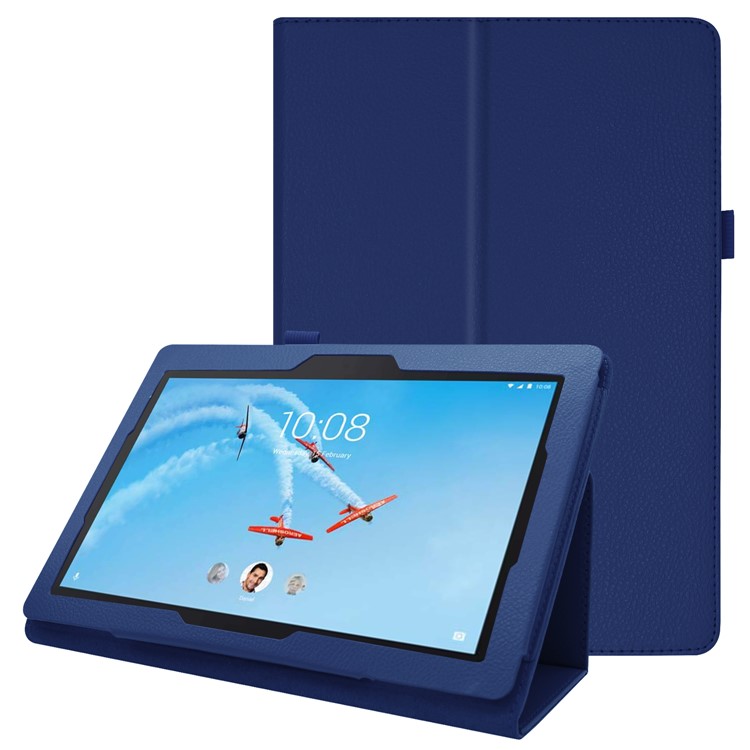 For Lenovo Tab E10 10.1 inch Litchi Texture Leather Stand Protective Case - Dark Blue-1