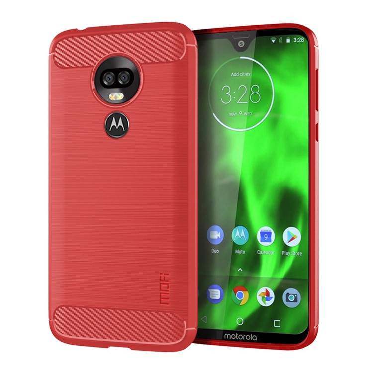 MOFI Carbon Fiber Brushed TPU Phone Shell for Motorola Moto G7 Power (EU Version) - Red