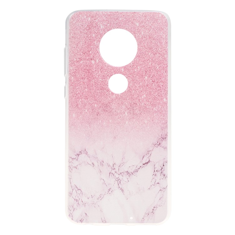 Pattern Printing Soft TPU Back Case for Motorola Moto G7/G7 Plus - Pink Glitter and Marble-1