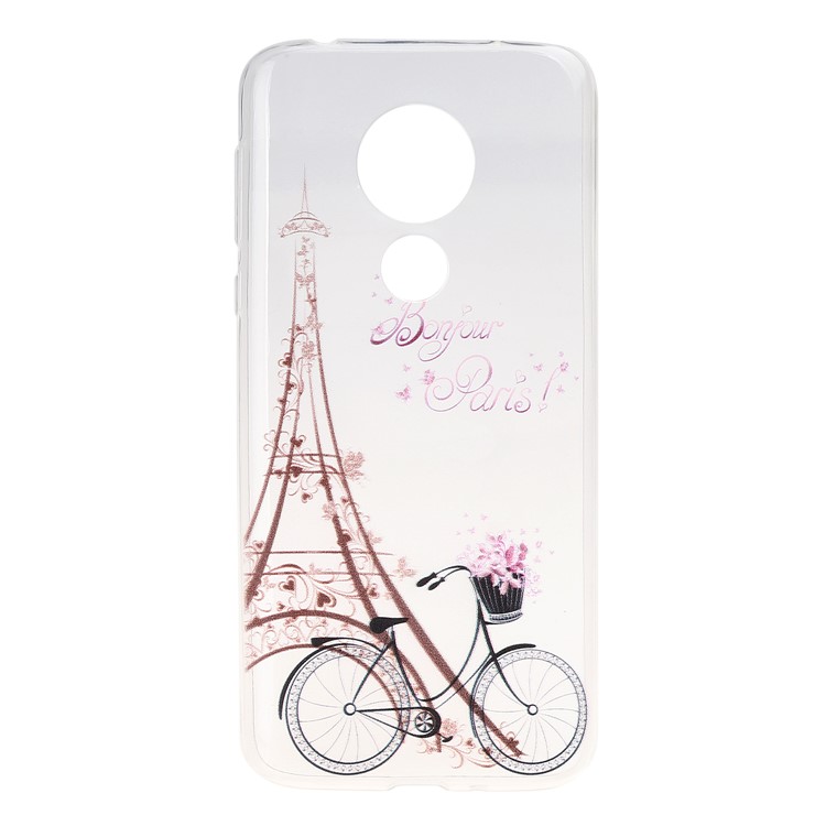 Pattern Printing Soft TPU Back Case for Motorola Moto G7 Power (EU Version) - Eiffel Tower and Bicycle-1