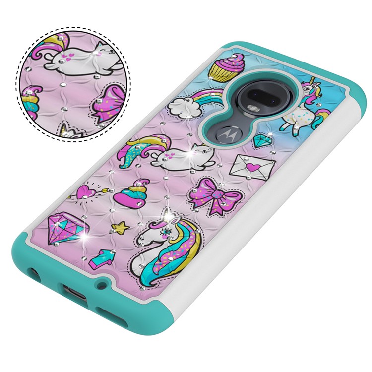 Patterned Rhinestone Decor PC TPU Phone Case for Motorola Moto G7/Moto G7 Plus - Unicorn and Bowknot-2