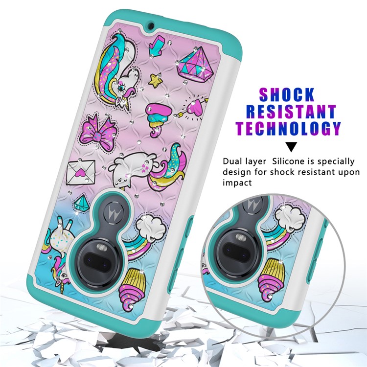 Patterned Rhinestone Decor PC TPU Phone Case for Motorola Moto G7/Moto G7 Plus - Unicorn and Bowknot-5