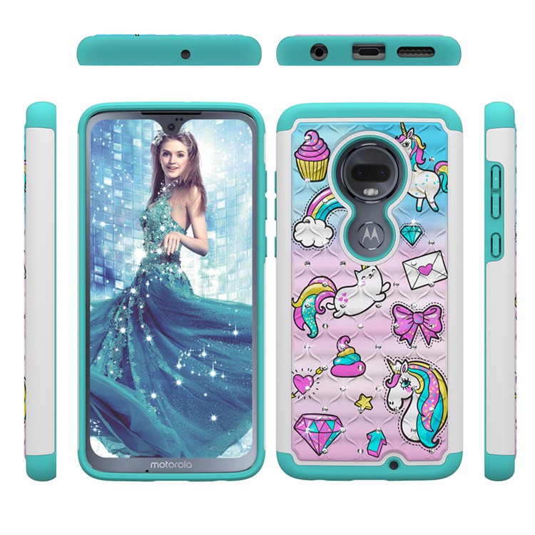 Patterned Rhinestone Decor PC TPU Phone Case for Motorola Moto G7/Moto G7 Plus - Unicorn and Bowknot-6