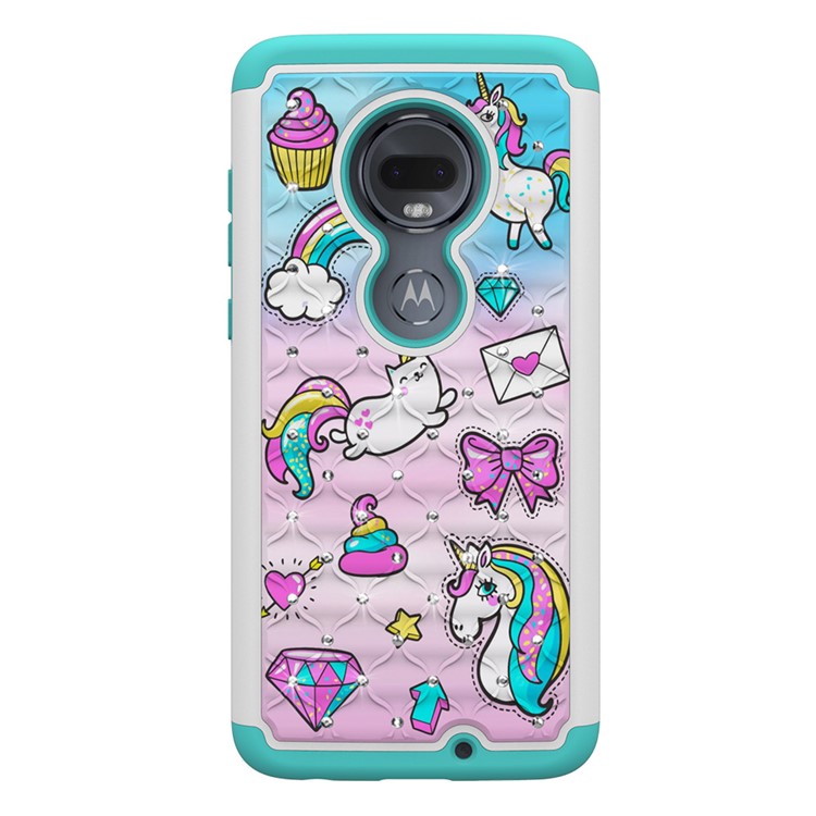 Patterned Rhinestone Decor PC TPU Phone Case for Motorola Moto G7/Moto G7 Plus - Unicorn and Bowknot-8