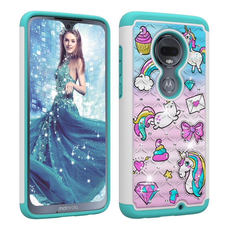Patterned Rhinestone Decor PC TPU Phone Case for Motorola Moto G7/Moto G7 Plus - Unicorn and Bowknot-9