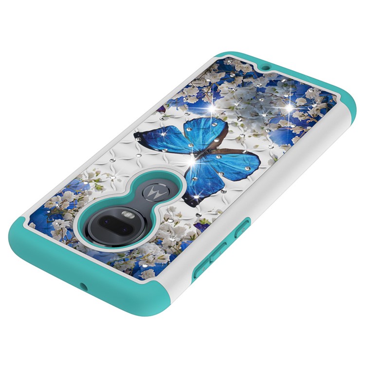 Patterned Rhinestone Decor PC TPU Phone Case for Motorola Moto G7/Moto G7 Plus - Blue Butterfly-3