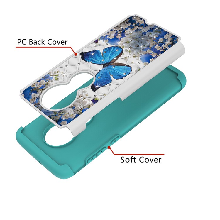 Patterned Rhinestone Decor PC TPU Phone Case for Motorola Moto G7/Moto G7 Plus - Blue Butterfly-4