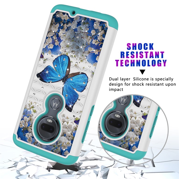 Patterned Rhinestone Decor PC TPU Phone Case for Motorola Moto G7/Moto G7 Plus - Blue Butterfly-5