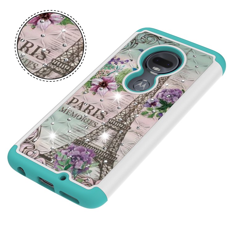 Patterned Rhinestone Decor PC TPU Phone Case for Motorola Moto G7/Moto G7 Plus - Eiffel Tower and Flower-2