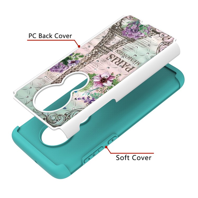 Patterned Rhinestone Decor PC TPU Phone Case for Motorola Moto G7/Moto G7 Plus - Eiffel Tower and Flower-4