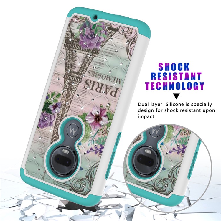 Patterned Rhinestone Decor PC TPU Phone Case for Motorola Moto G7/Moto G7 Plus - Eiffel Tower and Flower-5