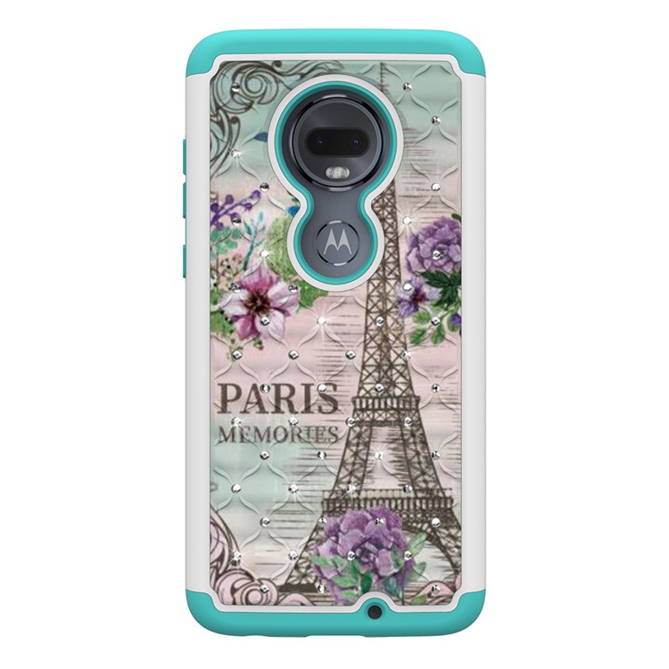 Patterned Rhinestone Decor PC TPU Phone Case for Motorola Moto G7/Moto G7 Plus - Eiffel Tower and Flower-8