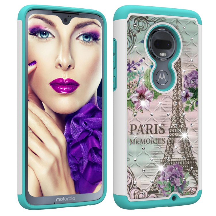 Patterned Rhinestone Decor PC TPU Phone Case for Motorola Moto G7/Moto G7 Plus - Eiffel Tower and Flower-9
