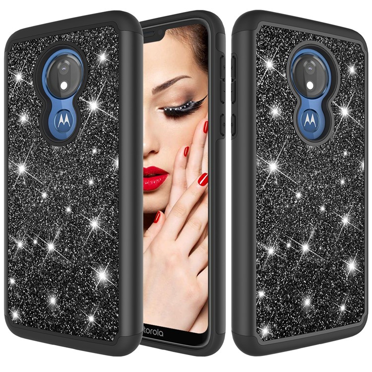 For Motorola Moto G7 Power (US Version) Flash Powder PC+TPU Hybrid Phone Case - Black-1