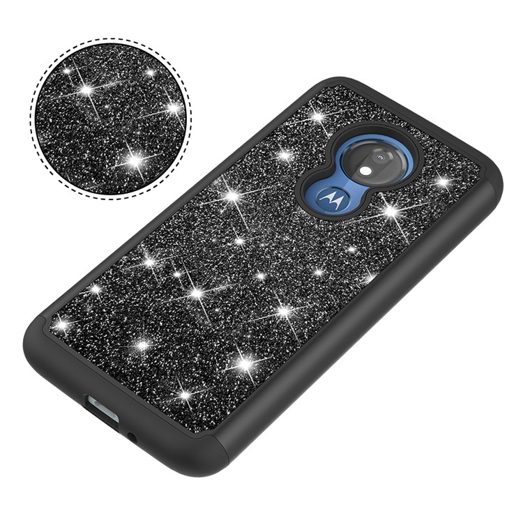 For Motorola Moto G7 Power (US Version) Flash Powder PC+TPU Hybrid Phone Case - Black-2