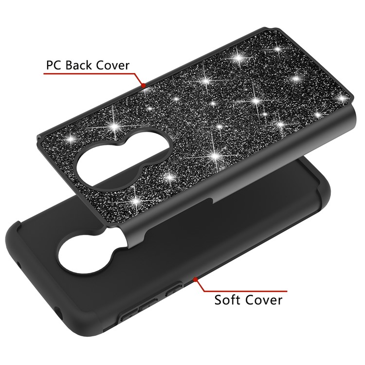 For Motorola Moto G7 Power (US Version) Flash Powder PC+TPU Hybrid Phone Case - Black-5