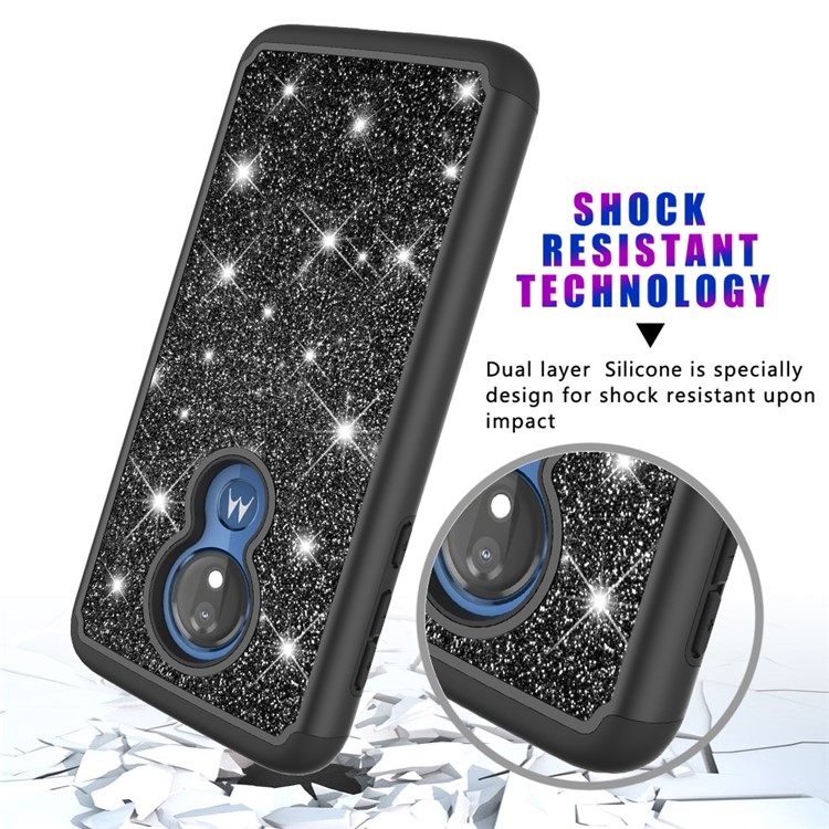 For Motorola Moto G7 Power (US Version) Flash Powder PC+TPU Hybrid Phone Case - Black-6