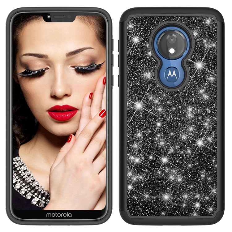 For Motorola Moto G7 Power (US Version) Flash Powder PC+TPU Hybrid Phone Case - Black-7